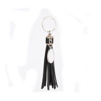 Sublimation Blank Leather Tassel Keychain with Oval Tag (black)