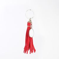 Sublimation Blank Leather Tassel Keychain with Oval Tag (red)