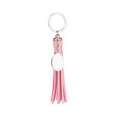 Sublimation Leather Tassel Keychain with Oval Tag （pink）