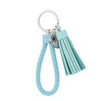 Sublimation Heart Leather Rope Tassel Keychain(sky blue)