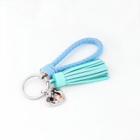 Sublimation Heart Leather Rope Tassel Keychain(sky blue)