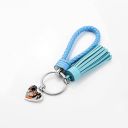 Sublimation Heart Leather Rope Tassel Keychain(sky blue)
