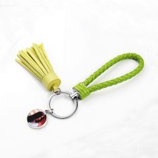 Sublimation Round Leather Rope Tassel Keychain（gree）