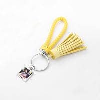 Sublimation Leather Tassel Keychain with Square Charm（yellow）