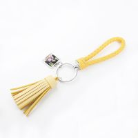 Sublimation Leather Tassel Keychain with Square Charm（yellow）