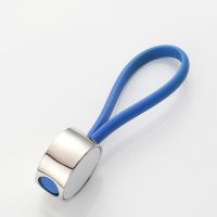 Sublimation Circular Metal Blank Rubber Rope Keychains (blue)