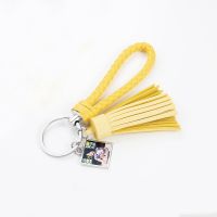 Sublimation Leather Tassel Keychain with Square Charm（yellow）