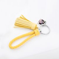 Sublimation Leather Tassel Keychain with Square Charm（yellow）