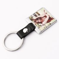 Sublimation Leather Buckle Photo Metal Keychain (square )