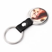 Sublimation Leather Buckle Photo Metal Keychain (round )