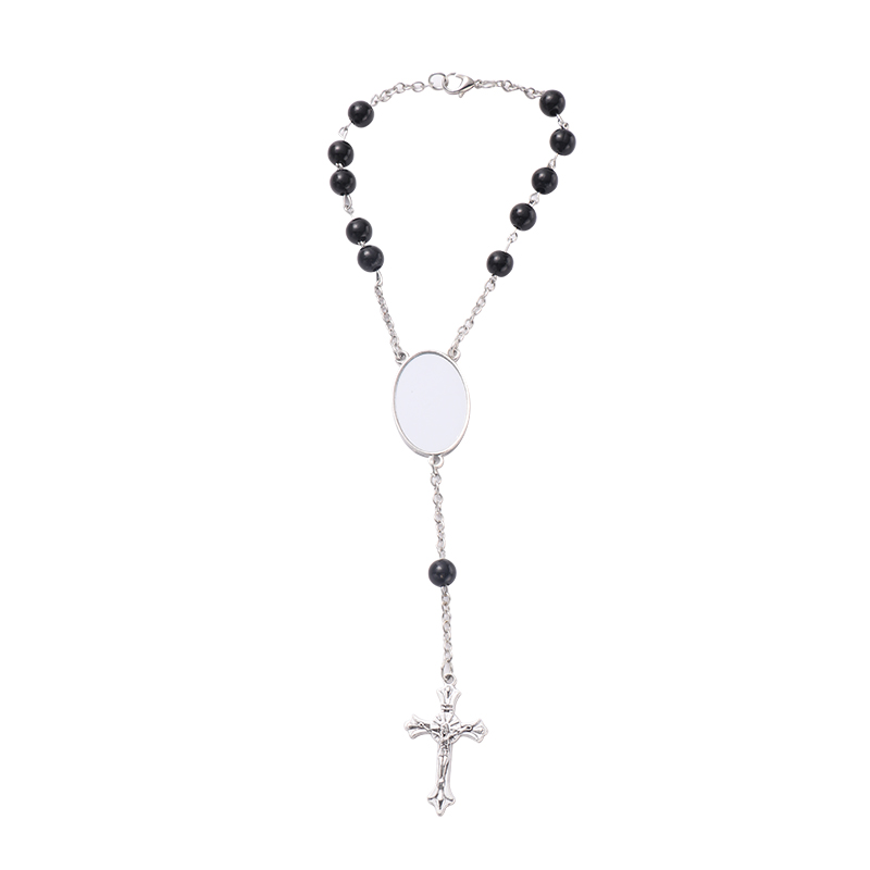 Sublimation Rosary Bracelet with Oval Tag（black）