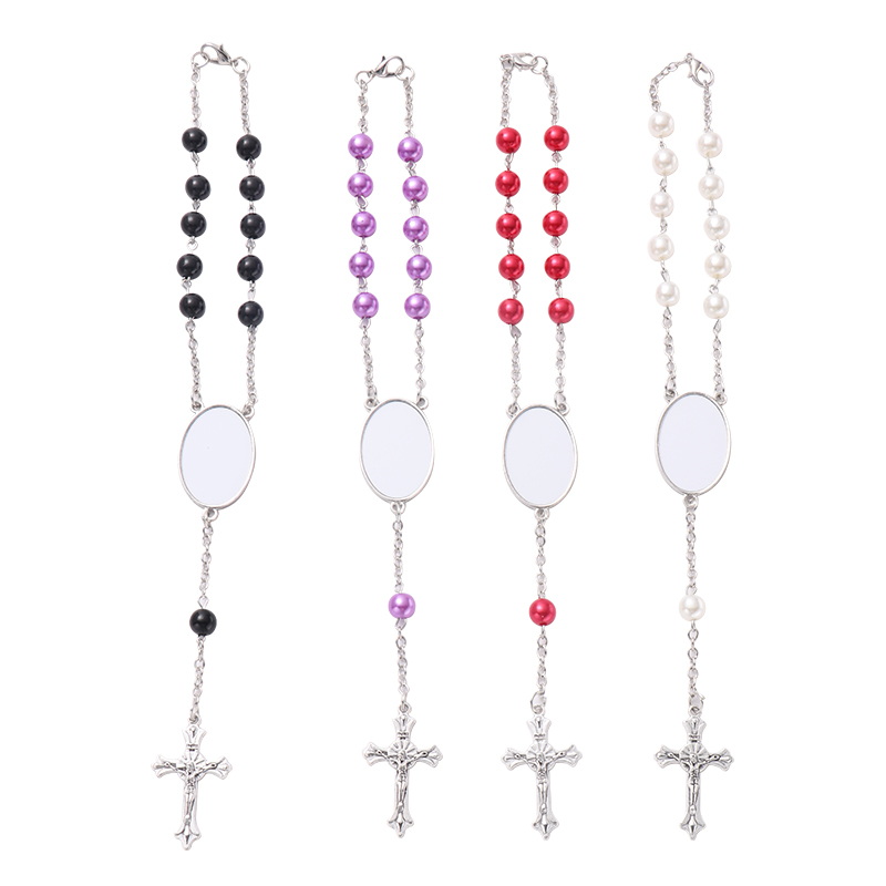 Sublimation Rosary Bracelet with Oval Tag（black）