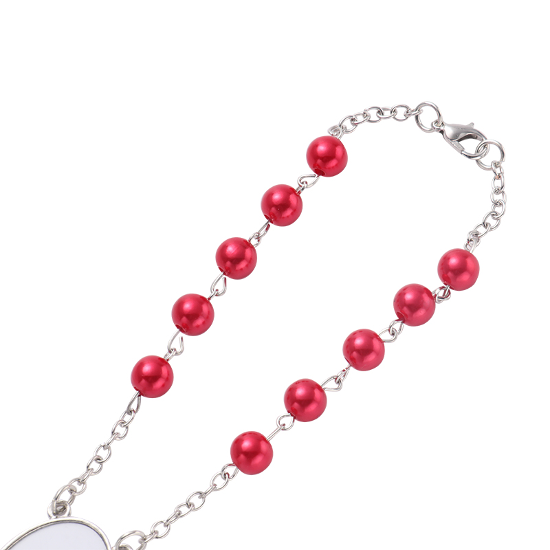 Sublimation Rosary Bracelet with Oval Tag（red）