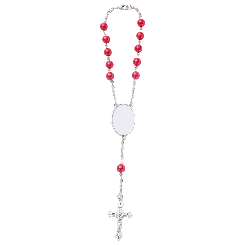 Sublimation Rosary Bracelet with Oval Tag（red）