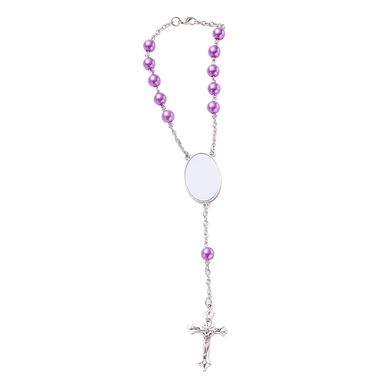 Sublimation Rosary Bracelet with Oval Tag（purple）