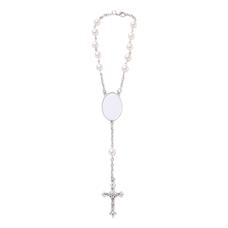 Sublimation Rosary Bracelet with Oval Tag（white）