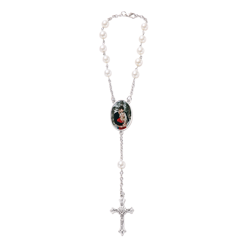 Sublimation Rosary Bracelet with Oval Tag（white）