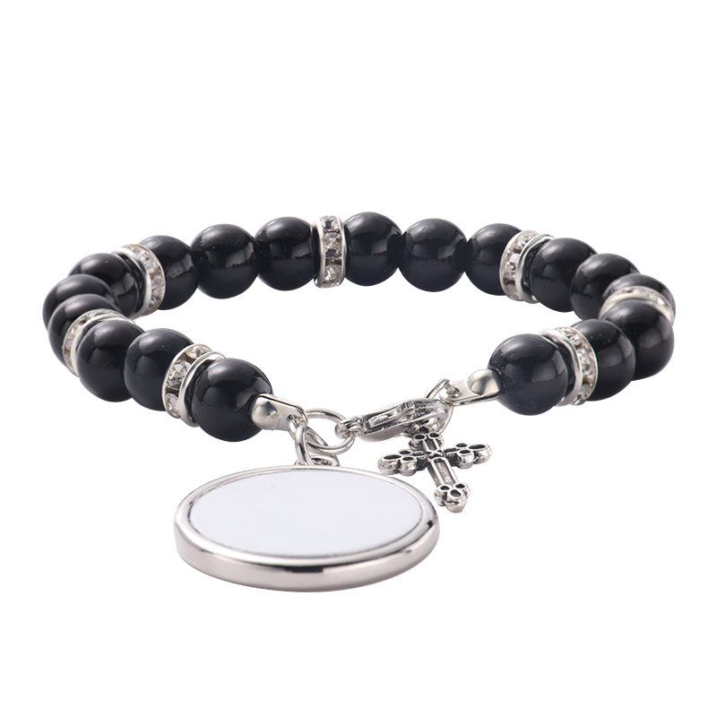 Sublimation Rosary Bracelet with Round Tag（black）