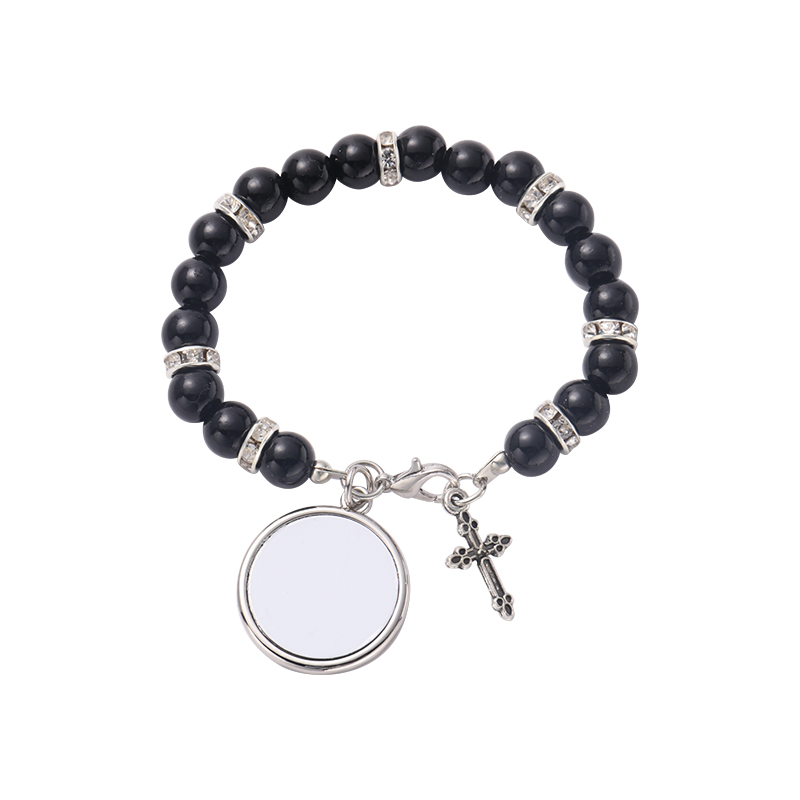 Sublimation Rosary Bracelet with Round Tag（black）