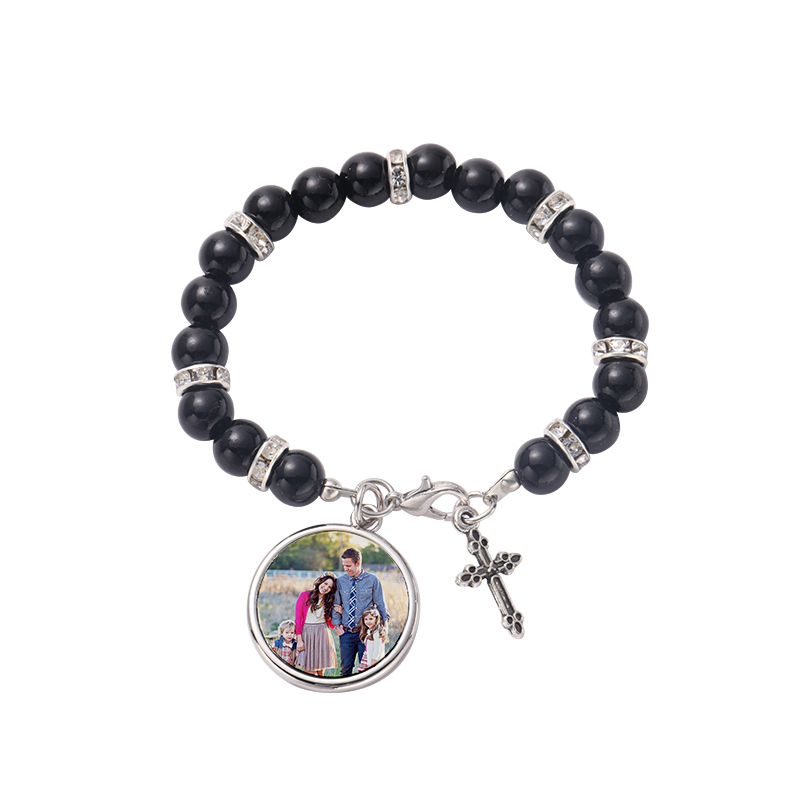 Sublimation Rosary Bracelet with Round Tag（black）