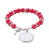 Sublimation Rosary Bracelet with Round Tag（red）