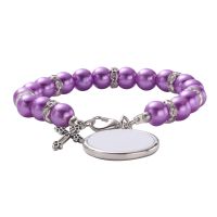 Sublimation Rosary Bracelet with Round Tag（purple）