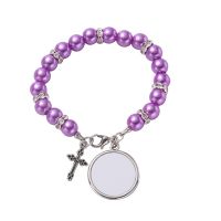 Sublimation Rosary Bracelet with Round Tag（purple）