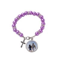 Sublimation Rosary Bracelet with Round Tag（purple）