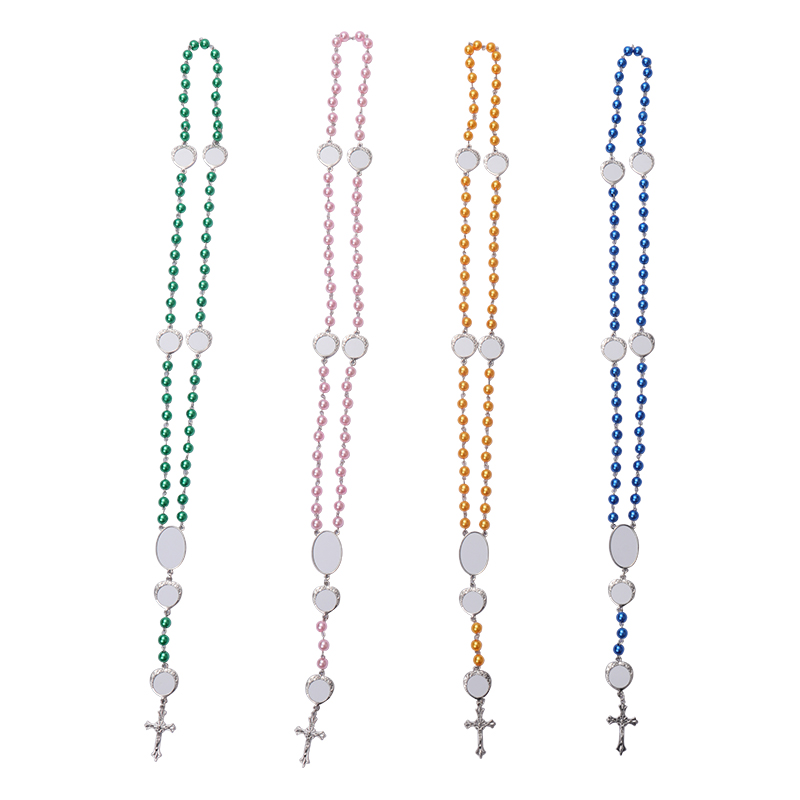 Sublimation colored rosary necklace -1 oval charm+6 heart charms（green）