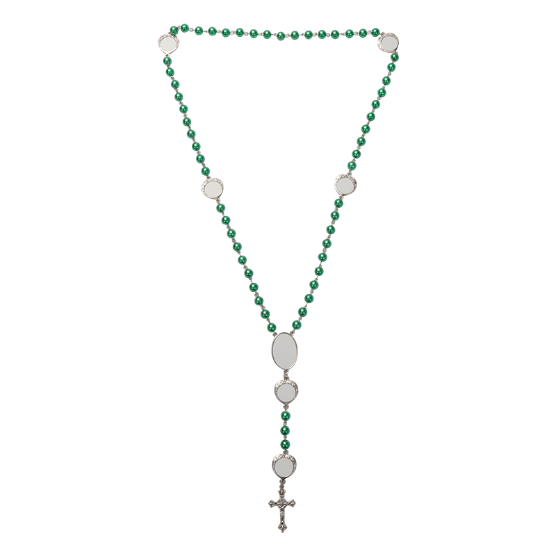 Sublimation colored rosary necklace -1 oval charm+6 heart charms（green）