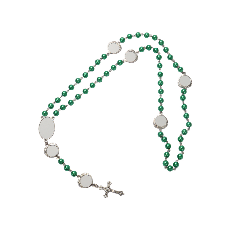 Sublimation colored rosary necklace -1 oval charm+6 heart charms（green）