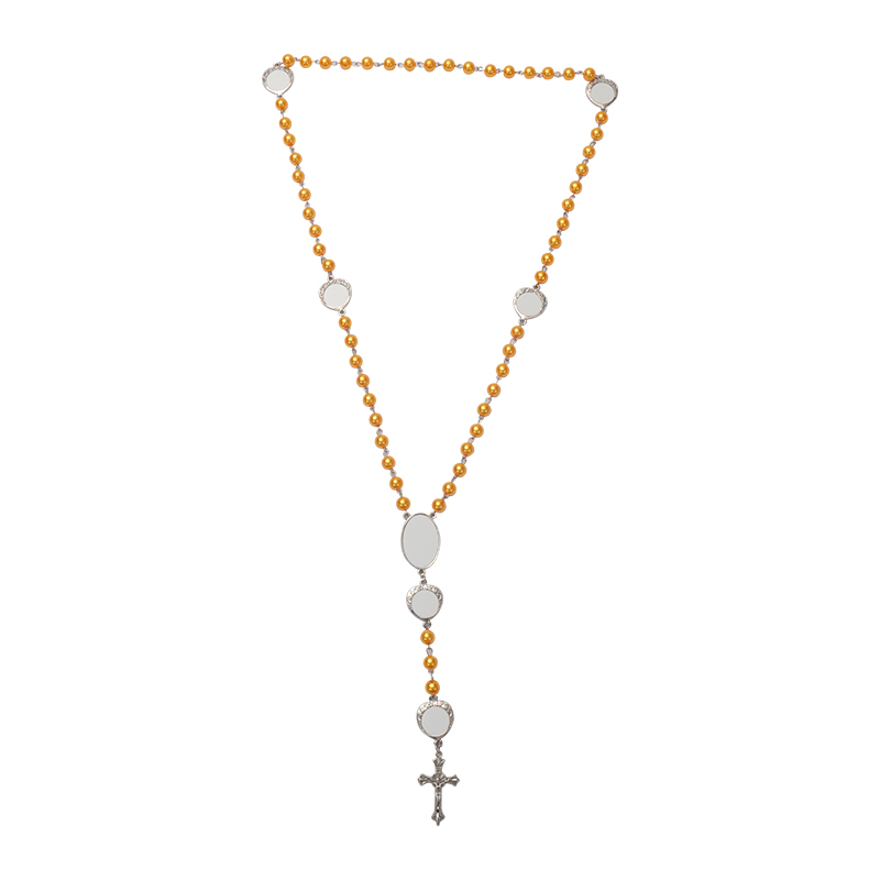 Sublimation colored rosary necklace -1 oval charm+6 heart charms（gold）