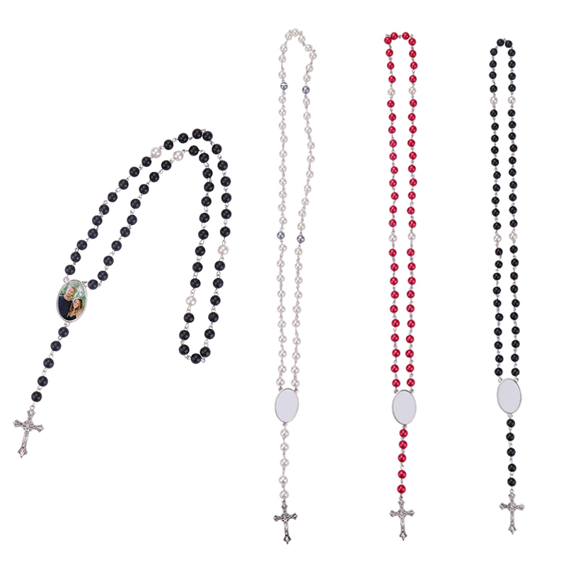 Sublimation colored rosary necklace-1 oval charm（black）