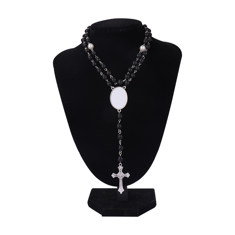 Sublimation colored rosary necklace-1 oval charm（black）