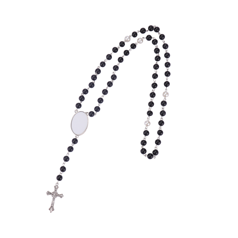 Sublimation colored rosary necklace-1 oval charm（black）