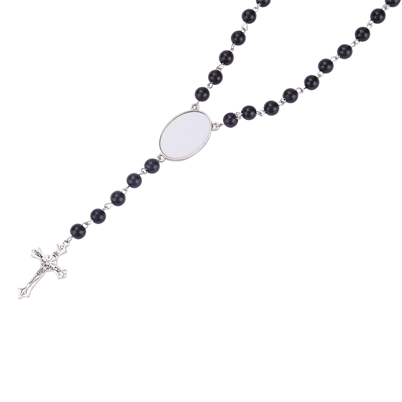 Sublimation colored rosary necklace-1 oval charm（black）