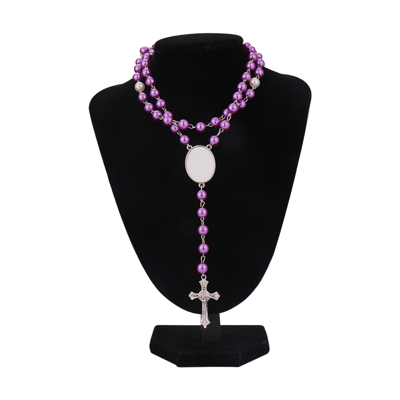 Sublimation colored rosary necklace-1 oval charm（purple）