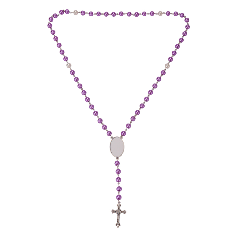 Sublimation colored rosary necklace-1 oval charm（purple）