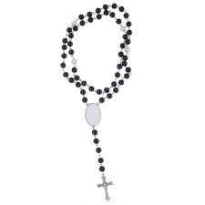 Sublimation colored rosary necklace-1 oval charm（black）