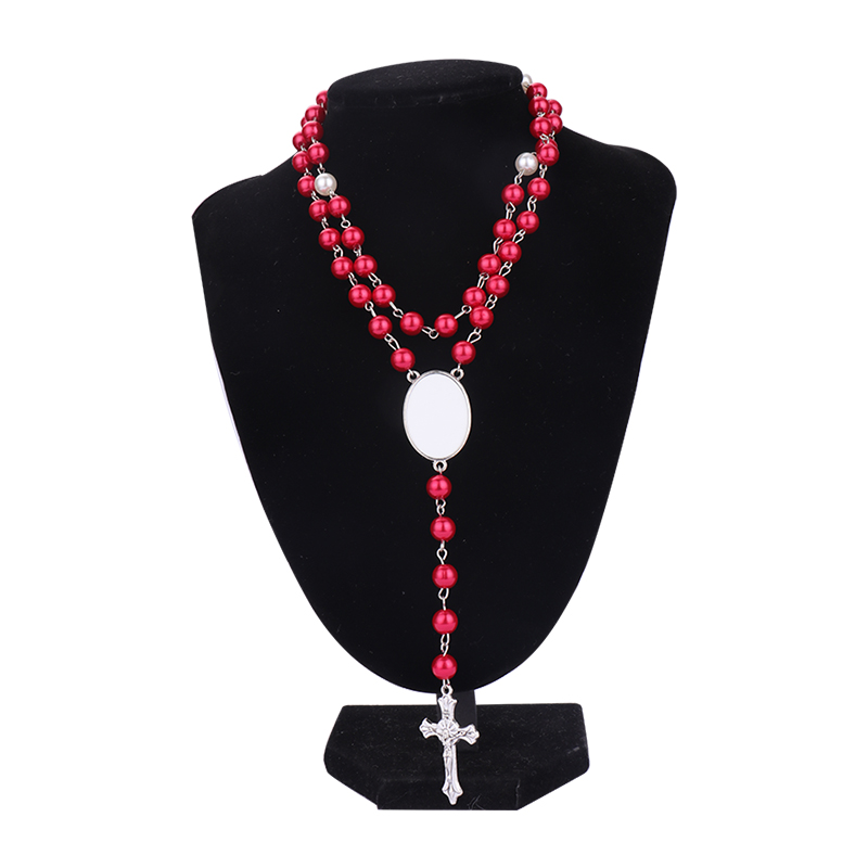 Sublimation colored rosary necklace-1 oval charm（red）