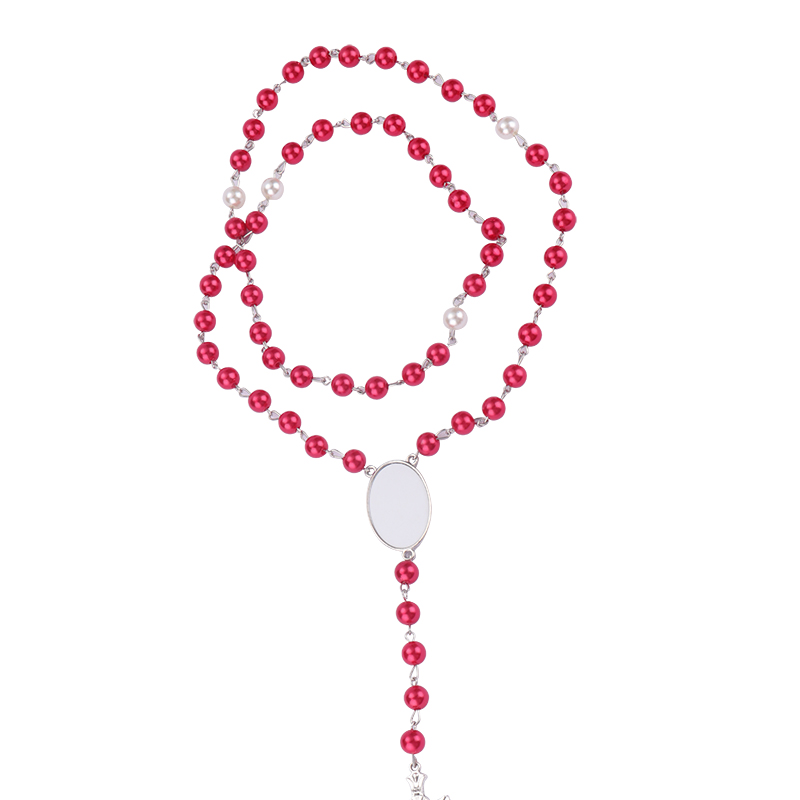 Sublimation colored rosary necklace-1 oval charm（red）