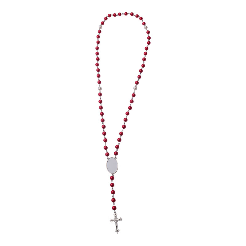 Sublimation colored rosary necklace-1 oval charm（red）