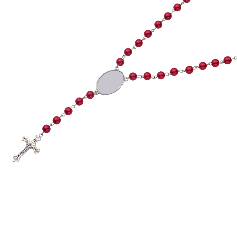 Sublimation colored rosary necklace-1 oval charm（red）