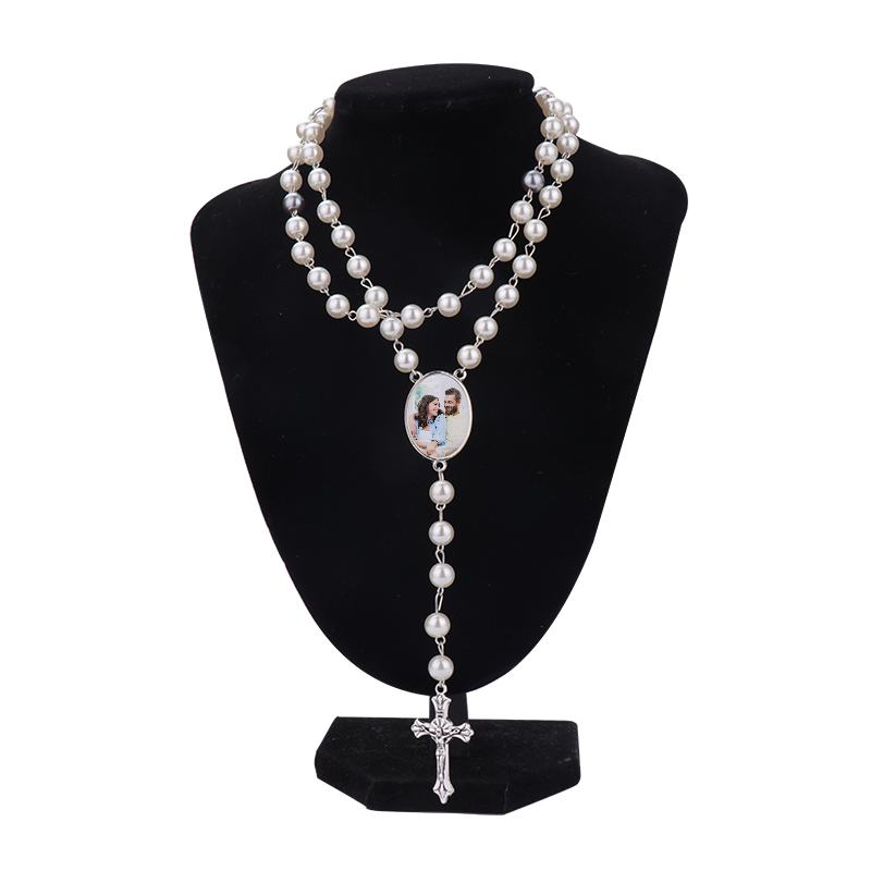 Sublimation colored rosary necklace-1 oval charm（white）