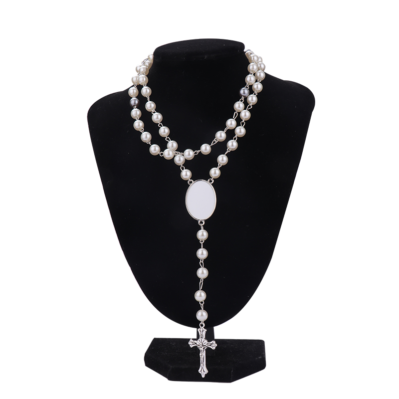 Sublimation colored rosary necklace-1 oval charm（white）