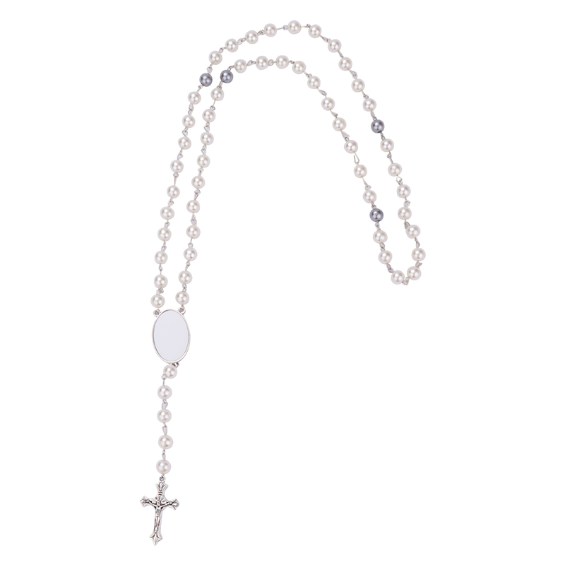 Sublimation colored rosary necklace-1 oval charm（white）