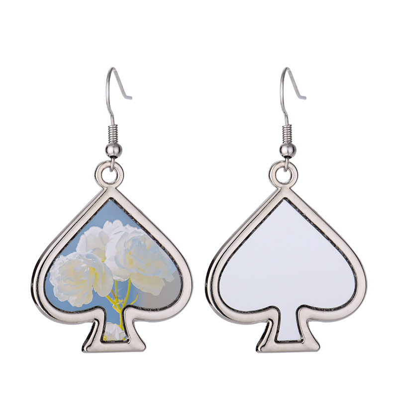 Sublimation Blank Metal Spade Shape Earrings (Poker Series Jewelry)