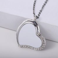 Sublimation Blank Rhinestones Heart Necklaces（silver）