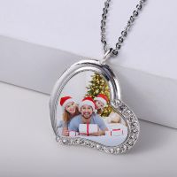 Sublimation Blank Rhinestones Heart Necklaces（silver）