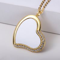 Sublimation Blank Rhinestones Heart Necklaces（gold）